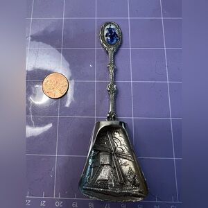Vintage Dutch Silver Plate Caddy Spoon Windmill Delft Blue HH Holland